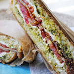 Pesto, bacon, tomato, mozz panini Pesto, bacon, tomato, mozz panini