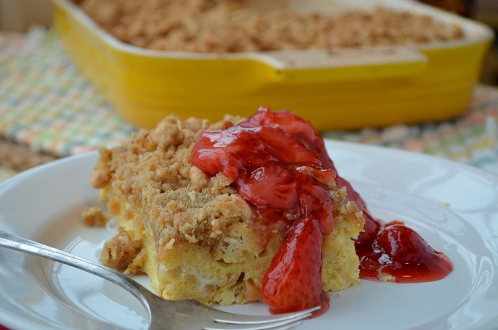 French Toast Strata with Strawberry Sauce