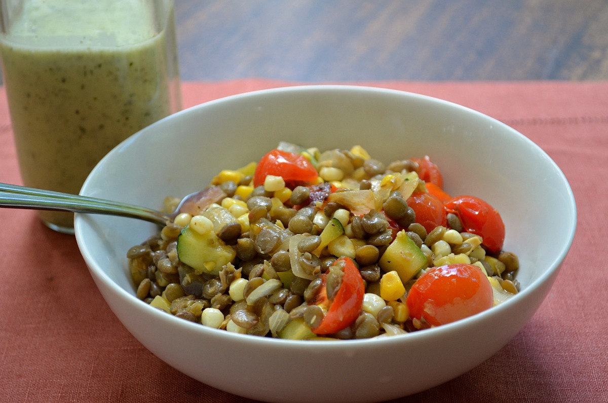 Warm Summer VegetableLentil Salad with LemonOregano Dressing — Three