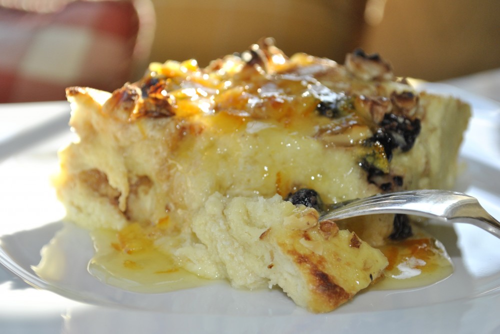 Orange Cream Cheese Strata with Cranberries and Walnuts &mdash; Three Many Cooks