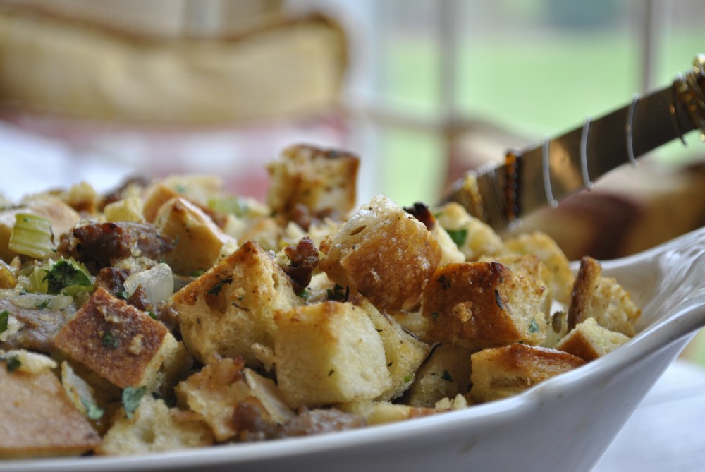 Sharon’s Favorite Sausage and Bread Stuffing with Golden Raisins — Three Many Cooks