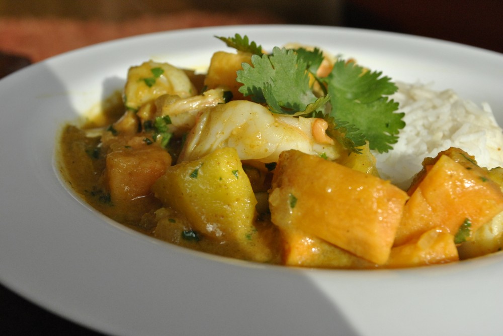 Shrimp Curry with Mangos, Sweet Potatoes, and Lime — Three Many Cooks