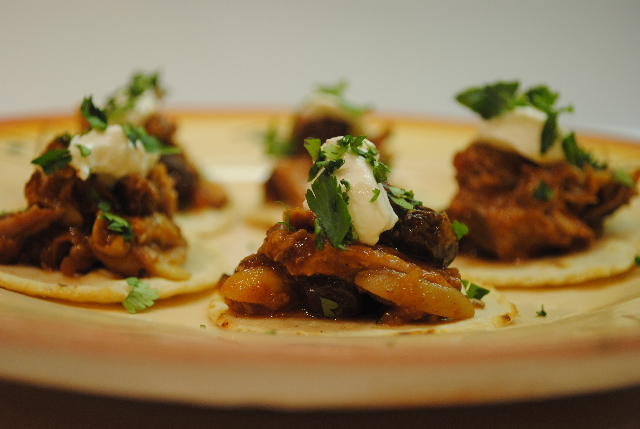 mini tortillas with pulled pork