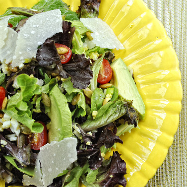 Baby Greens with Eggs, Avocado, and Shaved Parmesan — Three Many Cooks