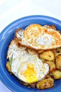 roasted potatoes and eggs over easy