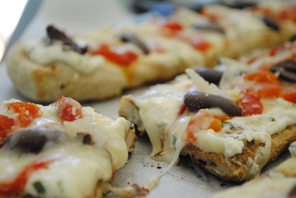 Grilled Pizzas with Ricotta, Roasted Peppers, and Olives