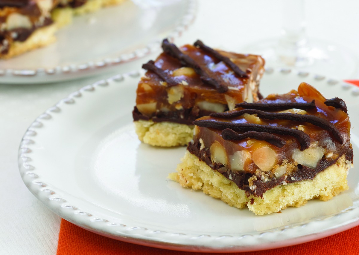 Coconut Caramel Macadamia Squares - Three Many Cooks