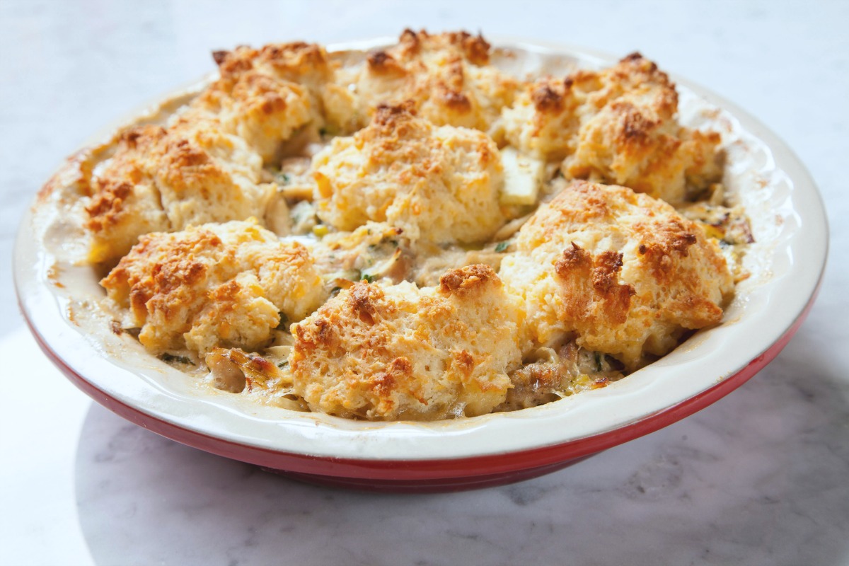 Chicken Potpie With Apples And Cheddar Biscuits And A Giveaway Three Many Cooks